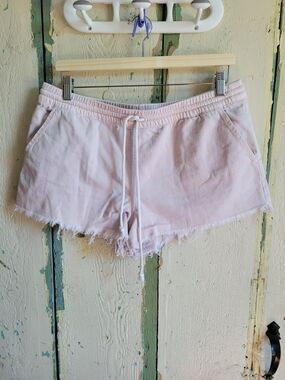 aerie Light Pink Frayed Hem Drawstring Jean Shorts